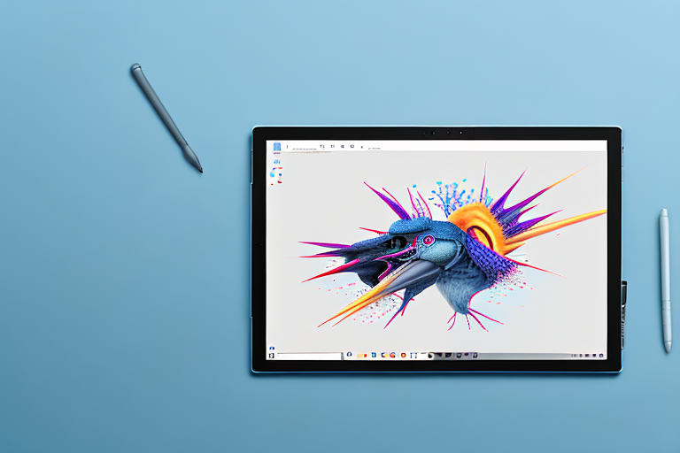 A surface pro 8 tablet with a stylized