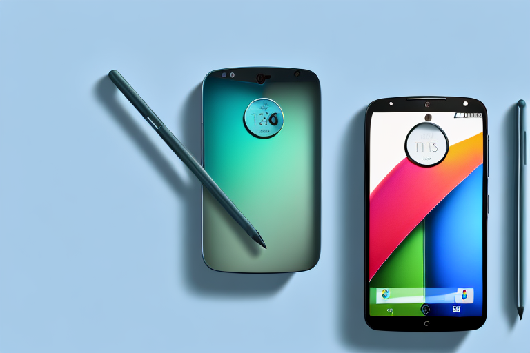 A moto g stylus phone with a stylized