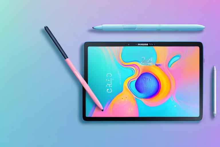 A samsung galaxy tab s6 with a glowing screen