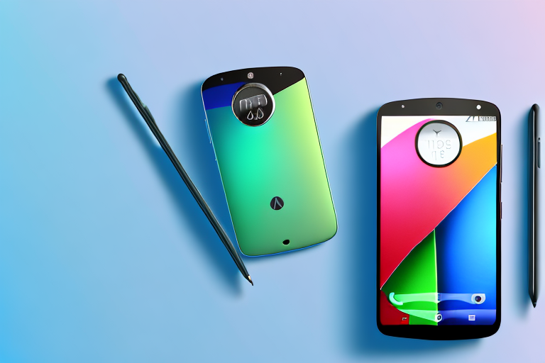 A moto g stylus smartphone with a stylized