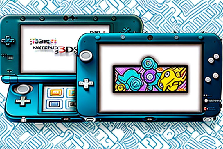 A nintendo 3ds handheld console with an image on its screen