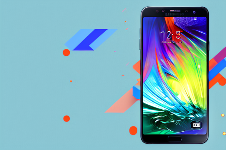 A samsung galaxy a54 smartphone with a stylized image on the screen