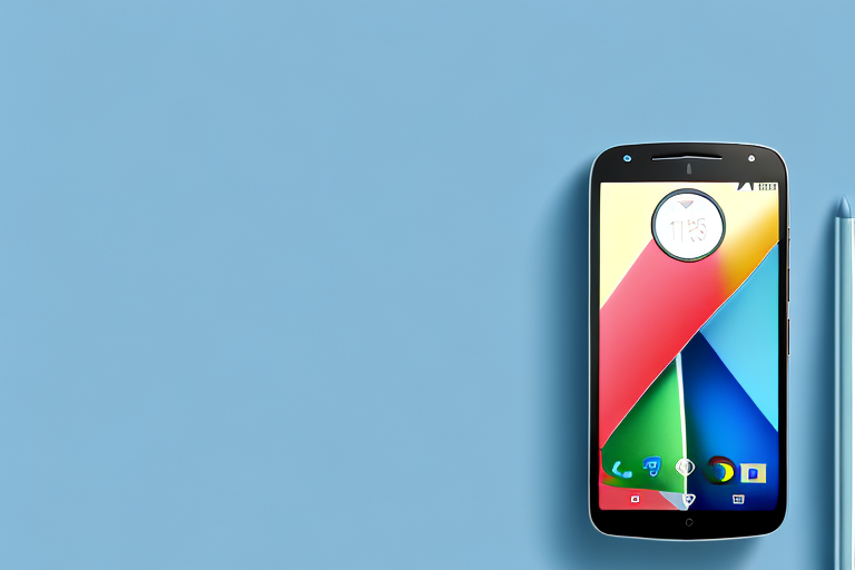 A moto g stylus smartphone with its screen displaying a picturesque landscape