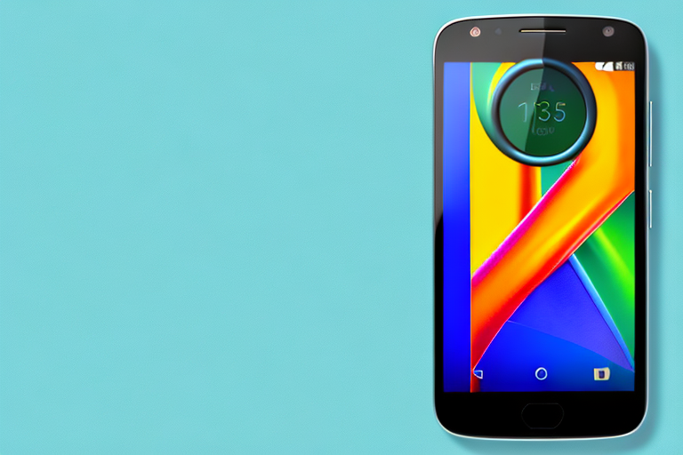 A moto g pure smartphone with the screen displaying a vibrant image