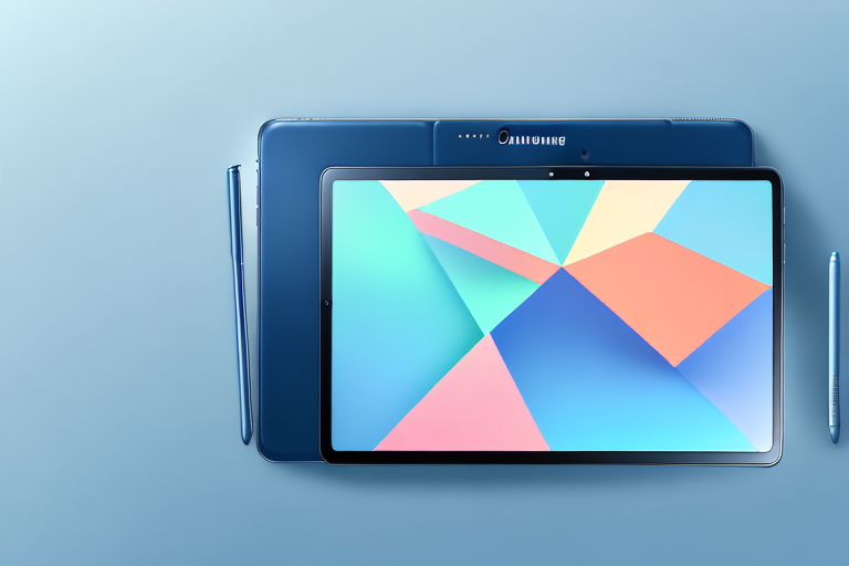 A samsung tablet a7 with the screen displaying a picturesque landscape