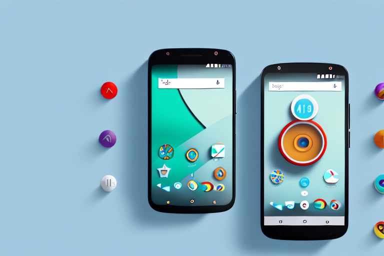 A moto e smartphone with a stylized