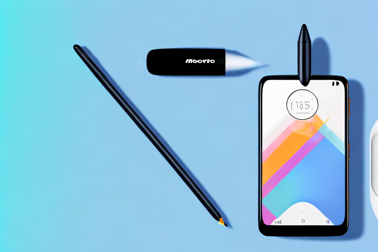 A motorola stylus smartphone with a stylus hovering over it