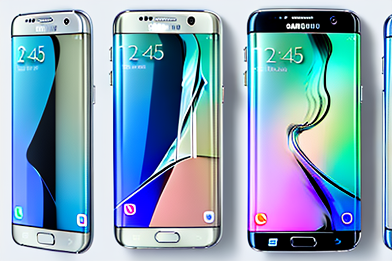 A samsung galaxy s7 edge smartphone with its screen displaying different stages of taking a screenshot