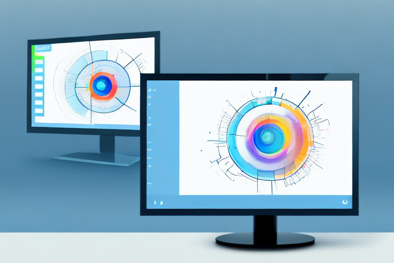 A computer monitor displaying a before-and-after comparison of a screenshot