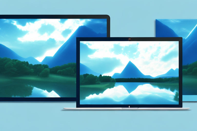 A computer screen displaying a scenic landscape