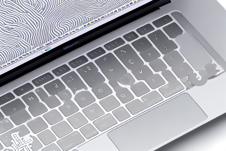 A macbook air with a detailed depiction of the keyboard