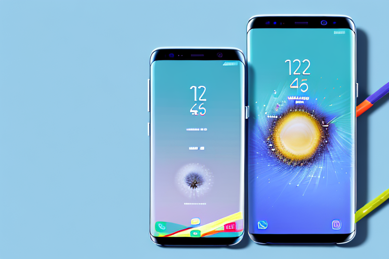 A samsung s8 smartphone with glowing screen