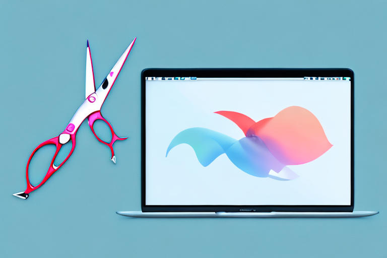 A macbook with a screenshot highlighted on the screen and a pair of scissors hovering over it