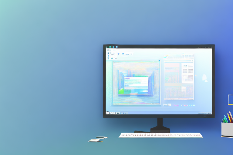 A desktop computer with windows 10 interface on the screen