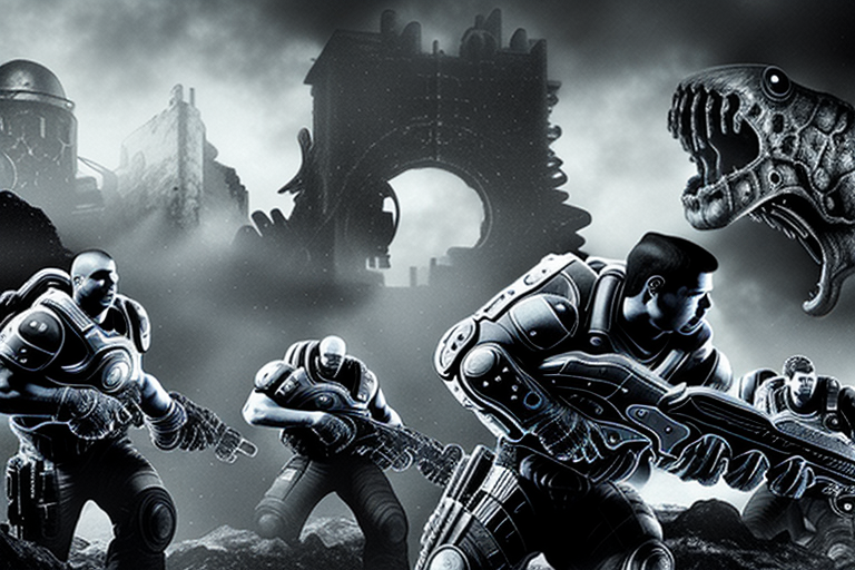 A dramatic scene from the 'gears of war' game