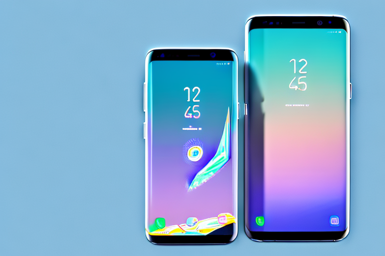 A samsung galaxy s8 smartphone with a stylized visual representation of a screenshot being taken