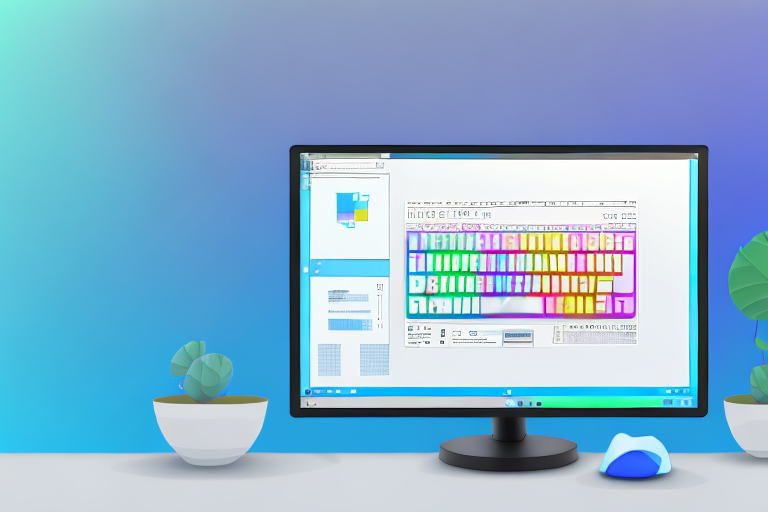 A computer monitor displaying the windows 10 interface with the "print screen" key highlighted on a keyboard in the foreground