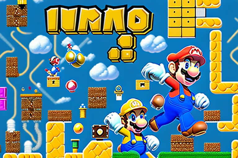 A vibrant super mario maker game scene