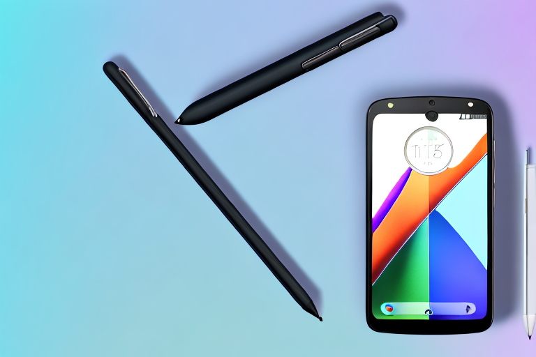 A moto g stylus smartphone with a stylus pen hovering over it