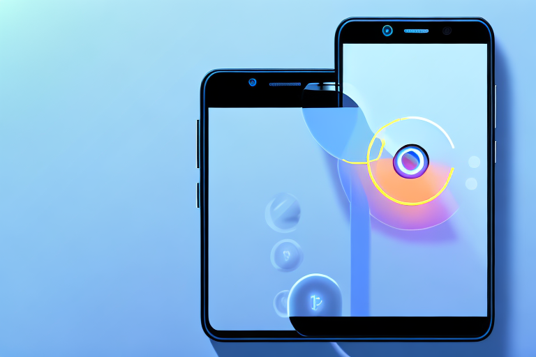 A blu phone with a light beam highlighting the power and volume down buttons