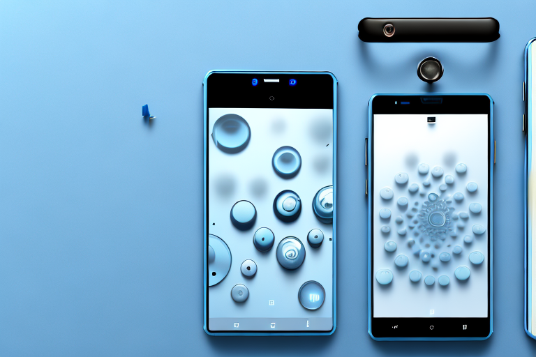 The blu view 3 smartphone with the power and volume down buttons highlighted